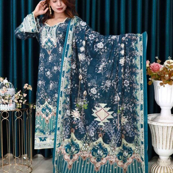 Pakistani Inspired Malhar Lawn Code 1004 Deep Sea Green