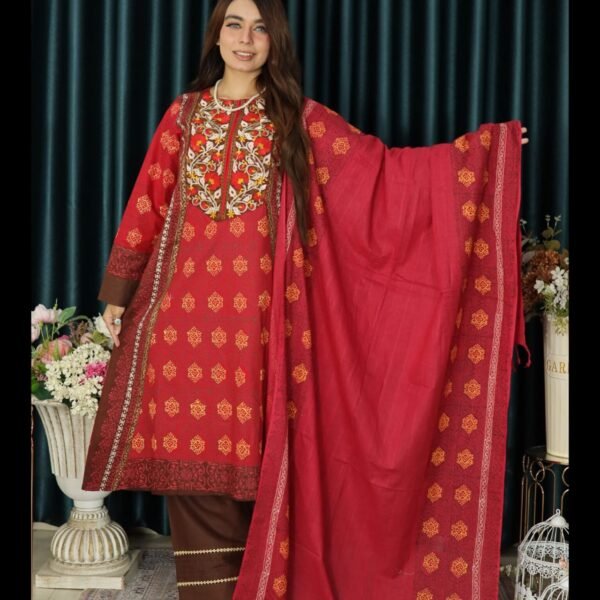 ANJAN COTTON 300 MAROON RED EMBODARY